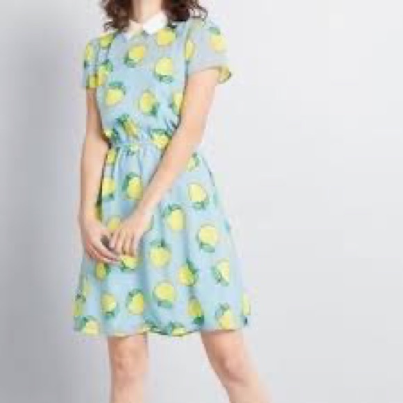 Modcloth lemon Peter Pan color dress lemon sheer size S - Picture 2 of 3